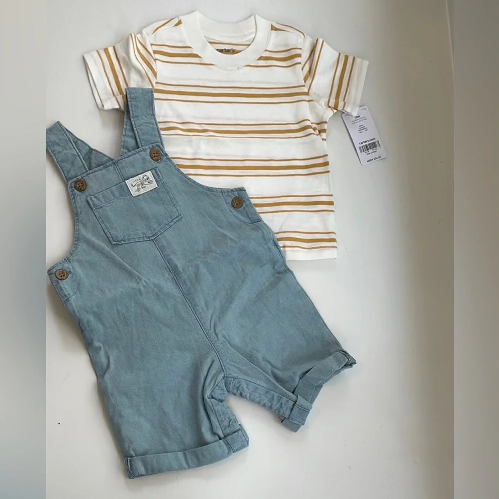 NWT Baby Carter's Slubbed Tee & Chambray Shortalls Set